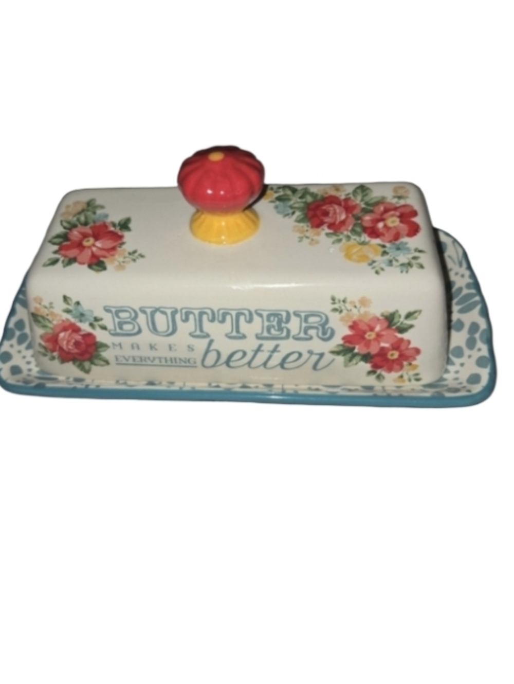 The Pioneer Woman Vintage Floral Butter Makes Everything Better Butter Dish